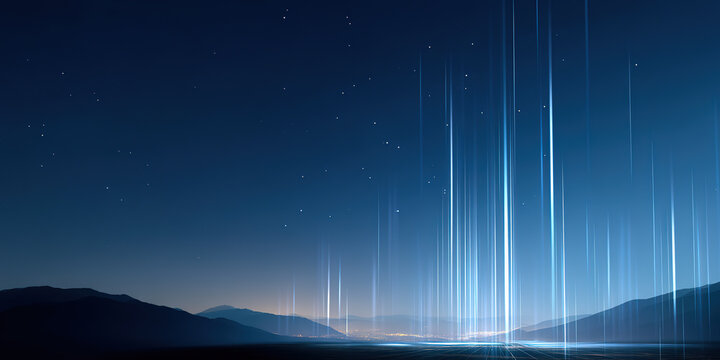 Technology abdtract background of the beam of light shooting into space with the landscape under the night sky