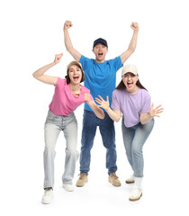 Obraz premium Portrait of emotional sports fans on white background