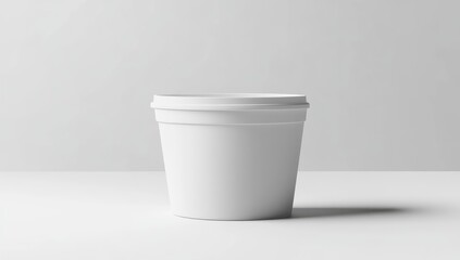 Blank white disposable cup on a plain white surface
