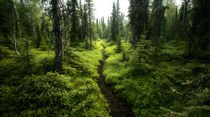 Fototapeta premium Forest Path Through Lush Green Vegetation