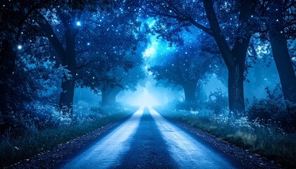 Obraz premium Magical night road through enchanting forest