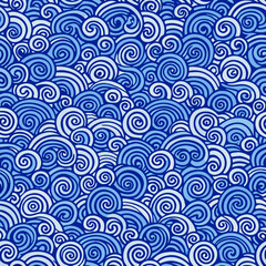 Seamless Blue Swirl Pattern, Abstract Water Texture Background