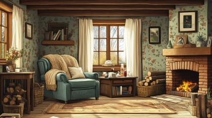 Cozy autumn living room with fireplace (1)