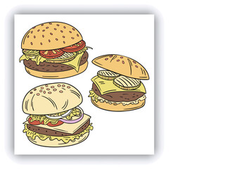 Fast food restaurant business marketing social media post or banner template design with abstract geometric background, logo and icon. Promotion flyer or web poster for pizza and vegetable burger.