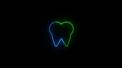 Illuminated outline of a tooth displayed with a neon blue and green gradient effect on a stark black background showcasing dental health and care concepts
