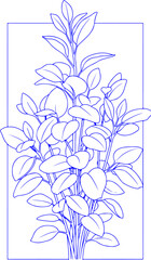 Minimalist line drawing of a houseplant with many leaves. Vector Illustration