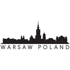 Obraz premium Warsaw skyline horizontal banner. Black Warsaw, Poland. Vector template for your design. Vector black silhouette. with white background