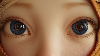 Stunning Closeup of Vivid Blue Eyes Girl Digital Art Illustration