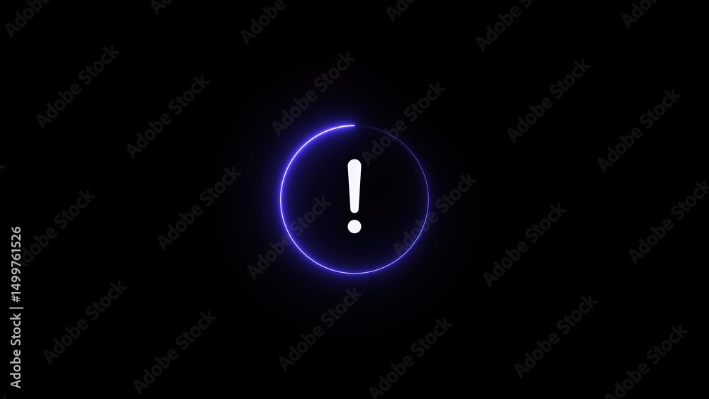 Poster neon animated attention symbol with a glowing circle in a dark environment emphasizing alerts warnin