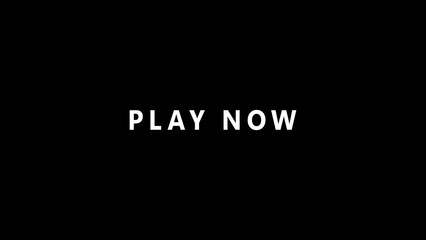 Simple and striking text in white color says "play now" against a solid black background for digital media advertising and entertainment concepts