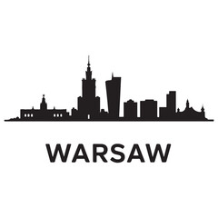 Obraz premium Warsaw skyline horizontal banner. Black Warsaw, Poland. Vector template for your design. Vector black silhouette. with white background