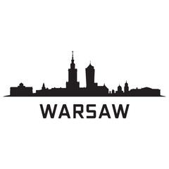 Warsaw skyline horizontal banner. Black Warsaw, Poland. Vector template for your design. Vector black silhouette. with white background
