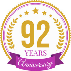 Logo 92 Years Anniversary Celebration Design Template.