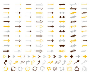 Arrows Set, Yellow and Gray Different Icons, Symbols, Signs On White Background
