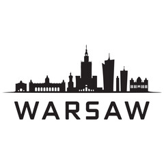 Warsaw skyline horizontal banner. Black Warsaw, Poland. Vector template for your design. Vector black silhouette. with white background