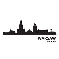 Warsaw skyline horizontal banner. Black Warsaw, Poland. Vector template for your design. Vector black silhouette. with white background