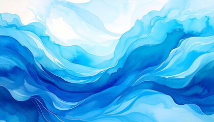 Fluid abstraction in shades of turquoise and cerulean, watercolor inspired art