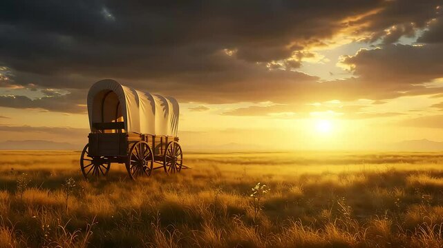 Vintage Wagons at Dusk in a Golden Meadow
