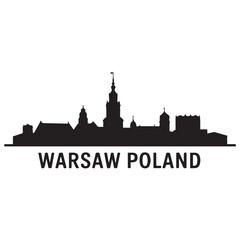 Warsaw skyline horizontal banner. Black Warsaw, Poland. Vector template for your design. Vector black silhouette. with white background