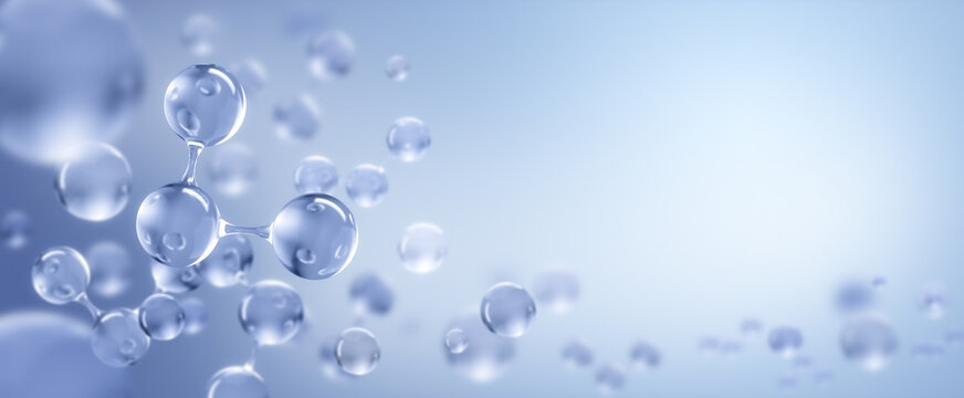 Bio Technology, Liquid bubble, Molecule, Science and medical background concept, 3D rendering