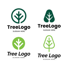 Set Minimalist tree icon logo vector illustration design. Simple minimalist environment, nature, ecology logo concept.