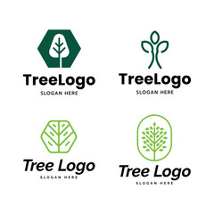 Set Minimalist tree icon logo vector illustration design. Simple minimalist environment, nature, ecology logo concept.
