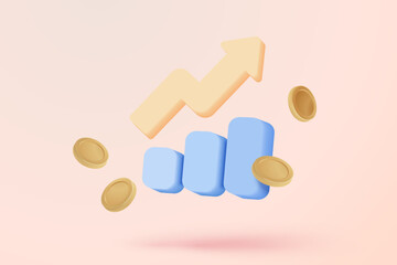 3d leadership for successful new idea. Excellent investing business graph on background. investment creative solution with money coin and graph concept. 3D vector finance render on purple background