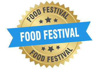 food festival. food festival round blue and gold label isolated on transparent background