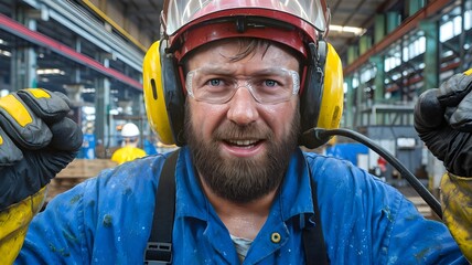 Closeup of a hispanic worker in warehouse, labor day.