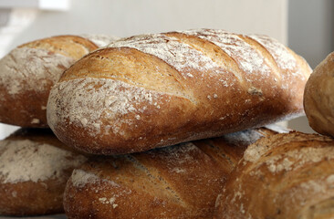 Closeup of loaves of freshly baked bread Nottinghamshire England
