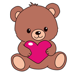 Adorable Brown Teddy Bear Holding a Pink Heart Valentine's Day Gift
