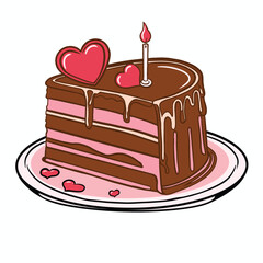 Chocolate Heart Cake with Candle Illustration