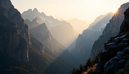 Mountain Valley Sunlight Landscape with Scenic View