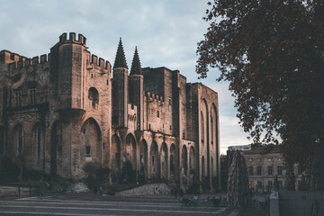 avignon papal palace in a dark mood on a december afternoon