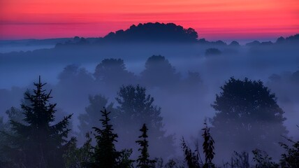 view of sunset over the forest.