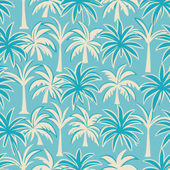 Seamless Teal and Beige Palm Tree Pattern