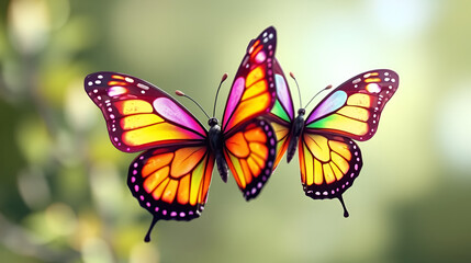 2 Rainbow Butterflies - Flying Loop - Alpha Channel - 3D Animation