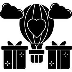 Romantic Hot Air Balloon with Gift Boxes and Hearts
