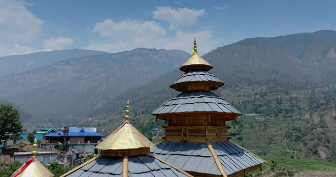 Aerial View of a Traditional Temple in Pauri Garhwal, Uttarakhand