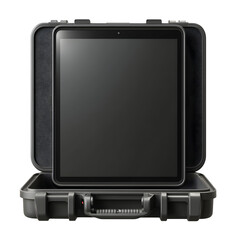 Tablet with a protective case, front view, isolated on white background, clean and minimalistic design