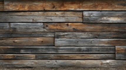 Fototapeta premium A rustic wall made of weathered wooden planks with varying shades of brown and gray.