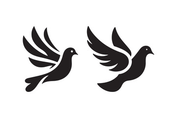 Fototapeta premium Flying Dove Silhouette Vector Icons Peace Bird Symbol Black Graphic Design