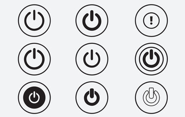 a collection of ten different power button Vector Art Illustration, black and white buttons icon