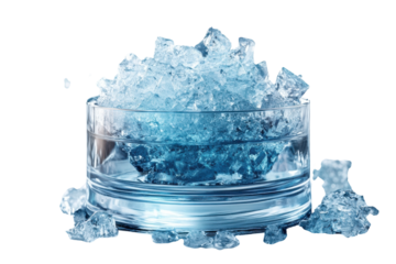 A glass filled with glistening crushed ice a refreshing oasis on a hot day isolated on black on transparent background