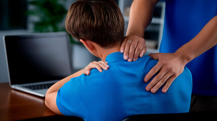 Relieving tension with upper back massage at the workplace