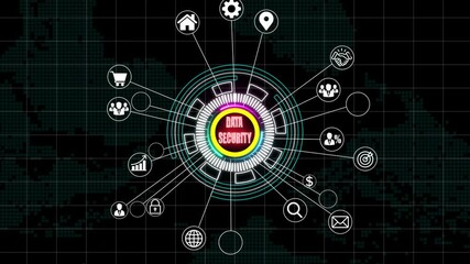 Glowing Internet, business, Technology and network concept. Glowing DATA SECURITY text, Mentoring concept. support and motivation grid and map background. 4k animated motion video. - Powered by Adobe