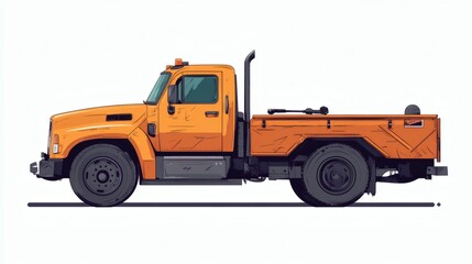 Fototapeta premium Illustration of an orange single cab flatbed truck.