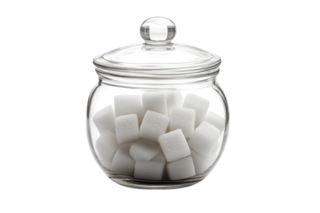 An inviting glass jar filled with glistening sugar cubes a sweet treat ready to brighten any on transparent background