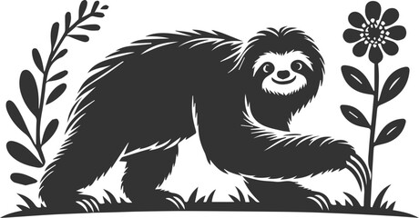 Vector art drawing silhouette of a sloth animal