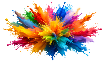 Vibrant rainbow paint explosion isolated on a white background